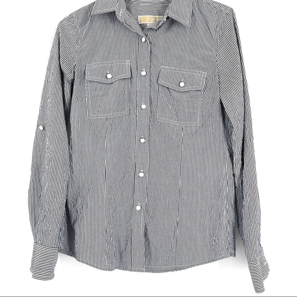 Michael Kors Striped Button Down Long Sleeve Shirt - Picture 3 of 6